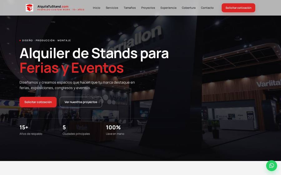 Captura real del sitio web de Alquila tu Stand