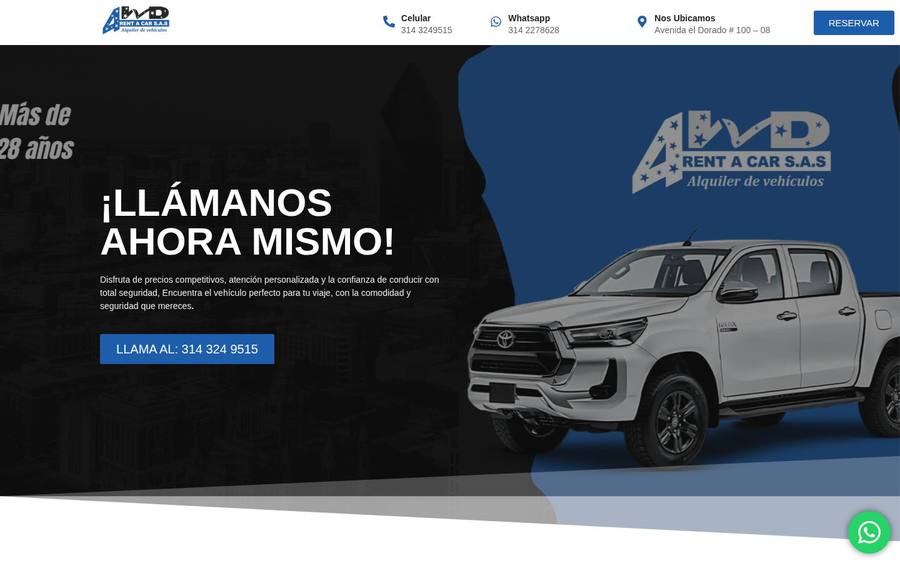 Captura real del sitio web de 4WD Rent a Car