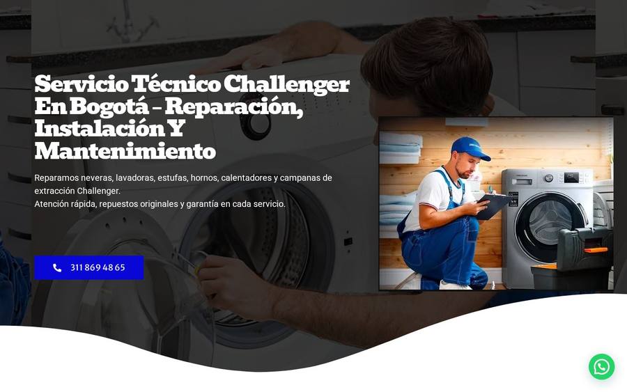 Captura real del sitio web de Reparador Chalenger