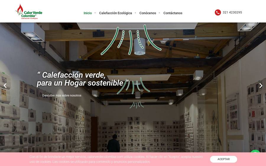 Captura real del sitio web de Calor Verde Colombia